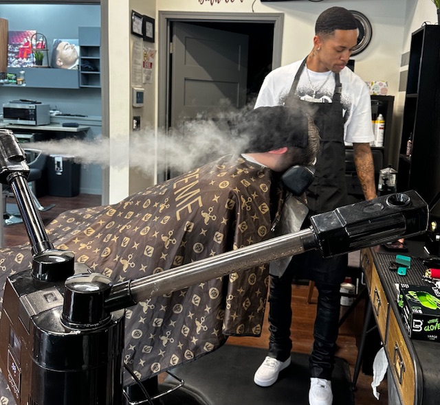 Precision razor shave with hot towel